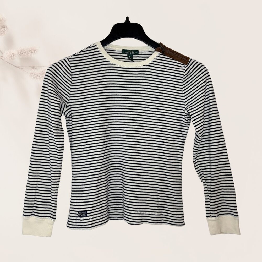 Lauren Ralph Lauren Striped Long Sleeve Shirt - Faux Suede Accents - Size Medium